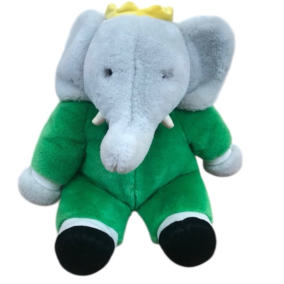 Vintage 1988 Gund Babar the Elephant Plush Green Suit Crown Bow Tie 18” - Picture 1 of 10